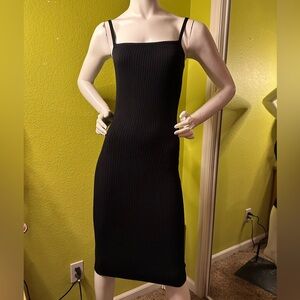 Say What Black Ribbed Sleeveless Midi Dress